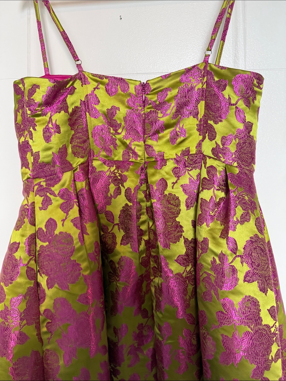 NWT Fashion Nova Lux Pink & Lime Floral Brocade Bustier Midi Dress - Picture 10 of 11
